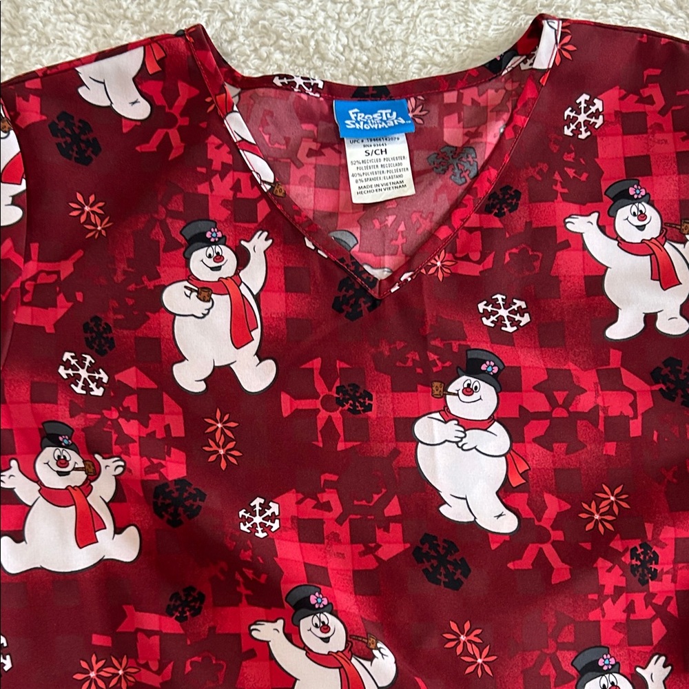 Scrubstar Snowman Patterned Red Scrub Top